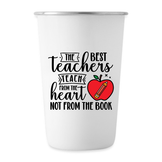 Teach from Heart: Stainless Steel Pint Cup - white