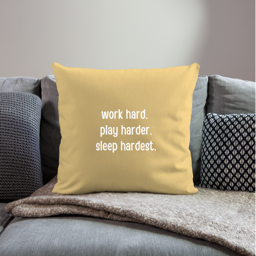 Work Play Sleep 2: Throw Pillow Cover 18” x 18” - washed yellow