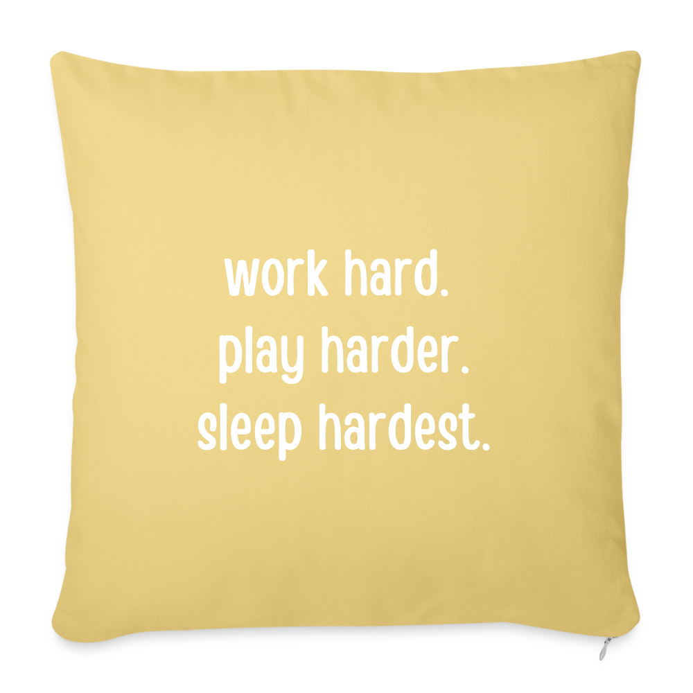 Work Play Sleep 2: Throw Pillow Cover 18” x 18” - washed yellow