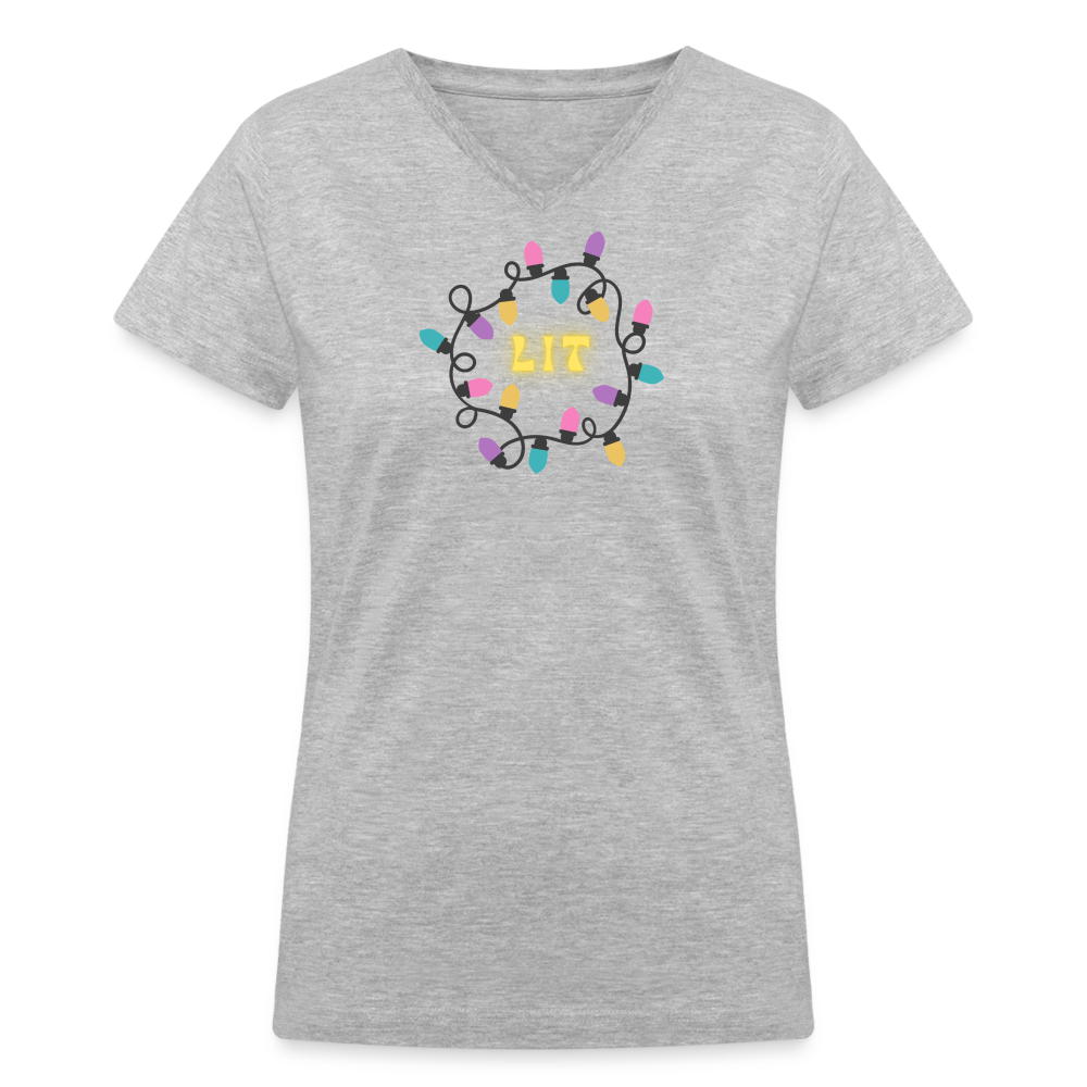 LIT - Christmas Women's V-Neck T-Shirt - gray