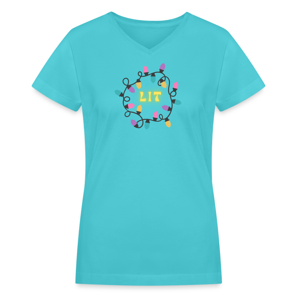 LIT - Christmas Women's V-Neck T-Shirt - aqua