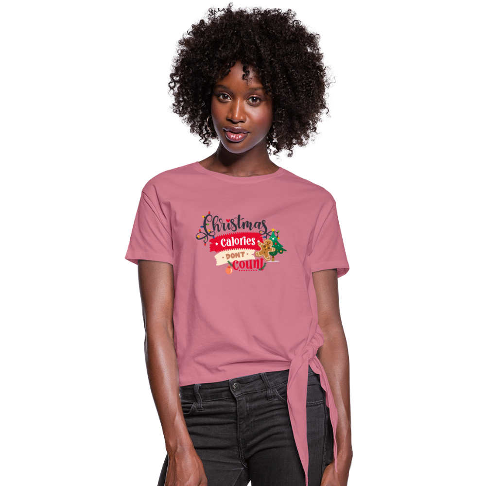 Christmas Calories - Women's Knotted T-Shirt - mauve