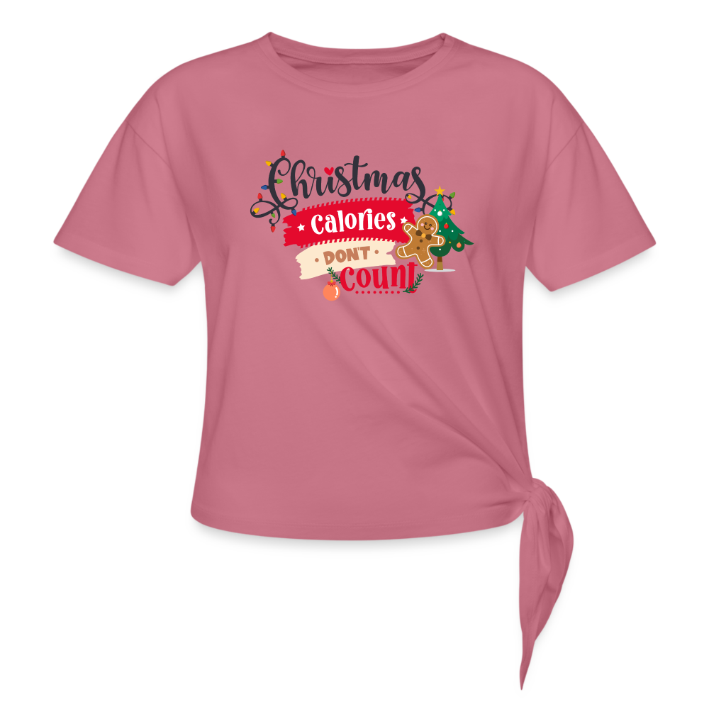 Christmas Calories - Women's Knotted T-Shirt - mauve