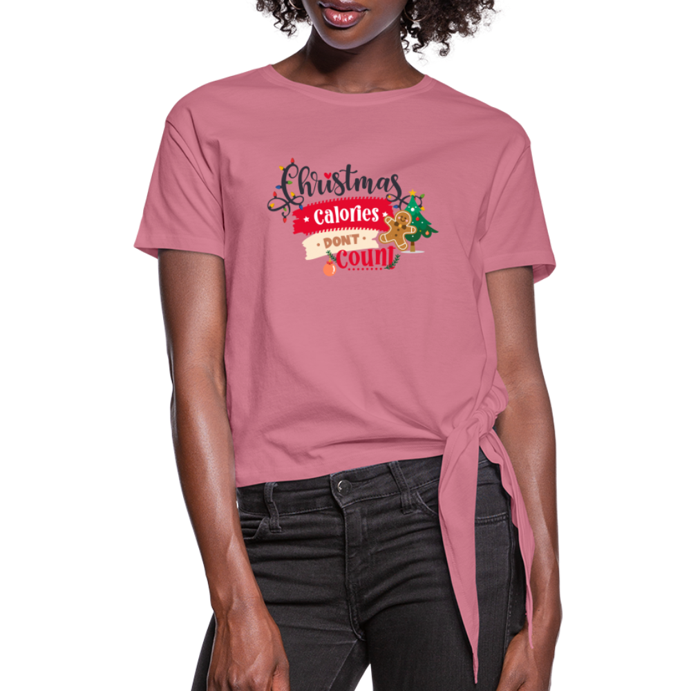 Christmas Calories - Women's Knotted T-Shirt - mauve