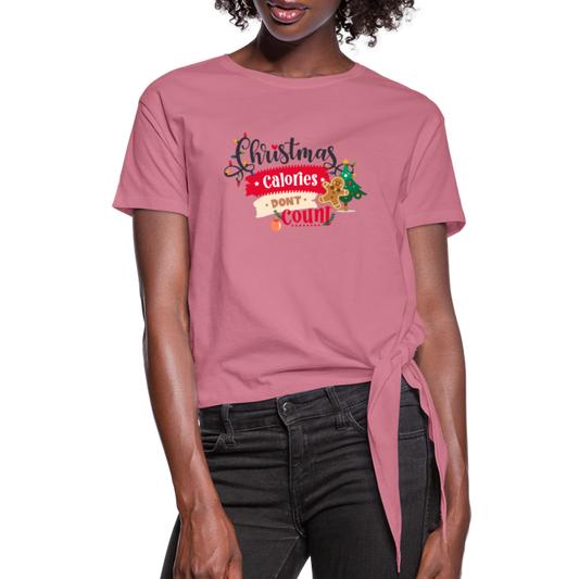 Christmas Calories - Women's Knotted T-Shirt - mauve