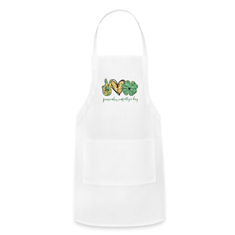 Peace, Love, St. Patty's Day - Adjustable Apron - white