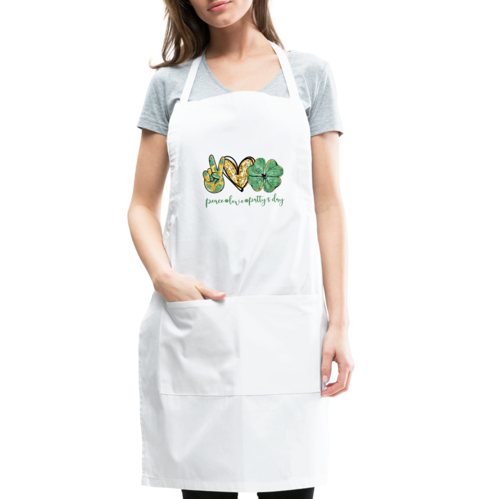 Peace, Love, St. Patty's Day - Adjustable Apron - white