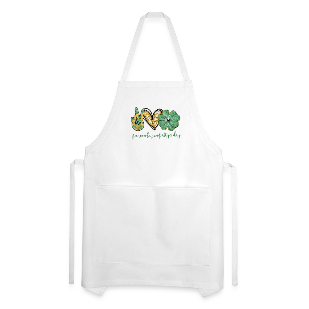 Peace, Love, St. Patty's Day - Adjustable Apron - white