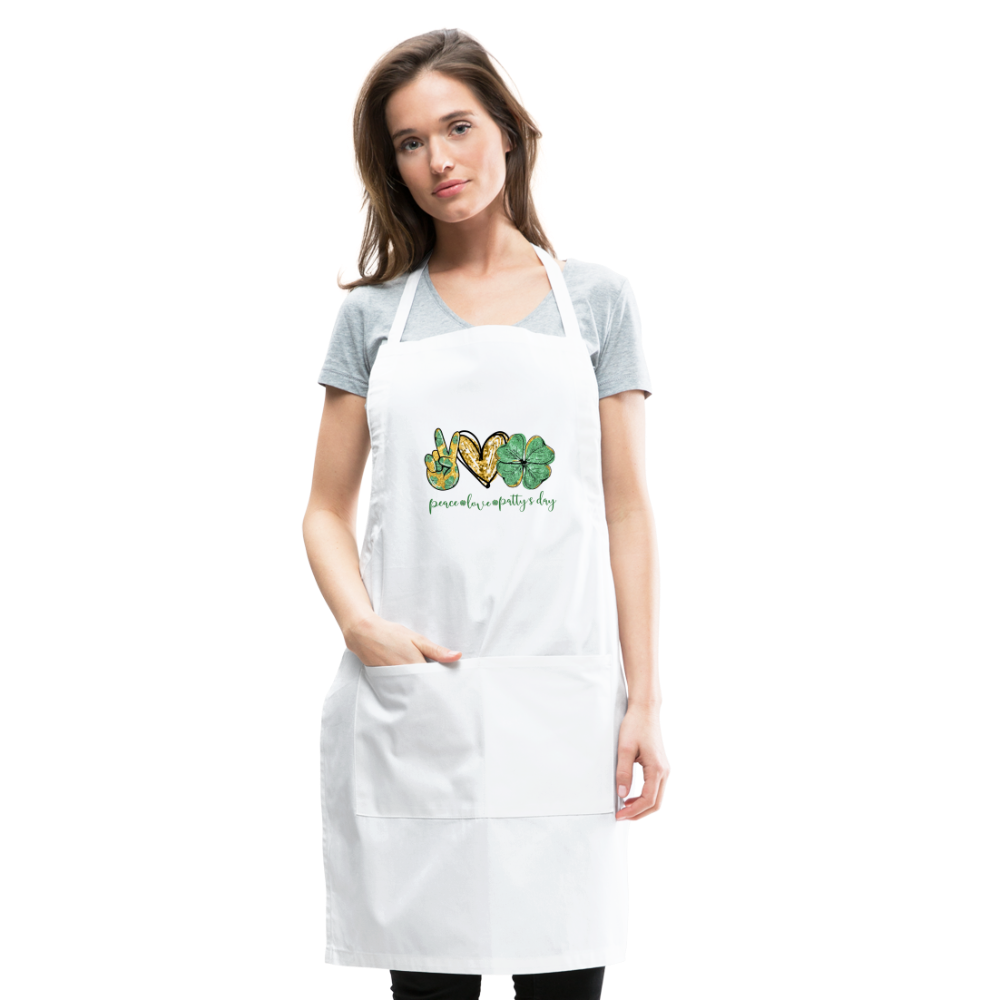 Peace, Love, St. Patty's Day - Adjustable Apron - white