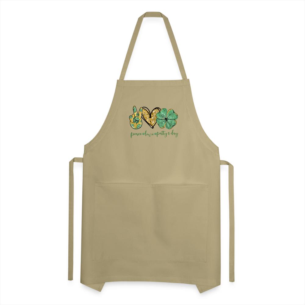 Peace, Love, St. Patty's Day - Adjustable Apron - khaki