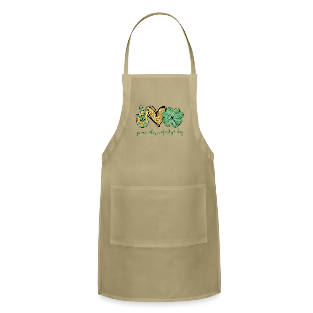 Peace, Love, St. Patty's Day - Adjustable Apron - khaki