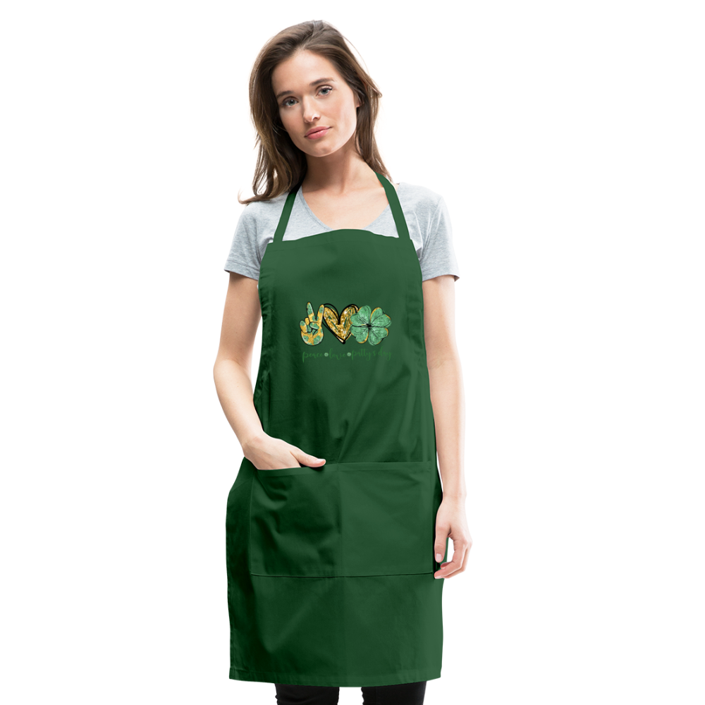 Peace, Love, St. Patty's Day - Adjustable Apron - forest green