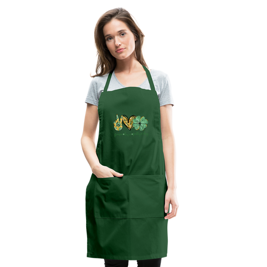 Peace, Love, St. Patty's Day - Adjustable Apron - forest green