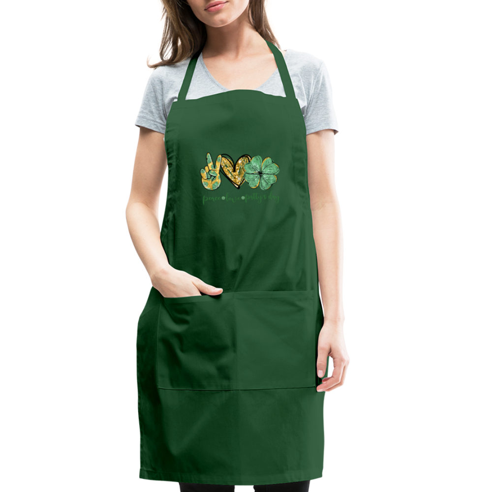 Peace, Love, St. Patty's Day - Adjustable Apron - forest green