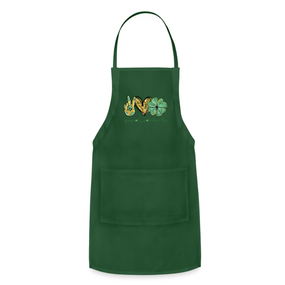 Peace, Love, St. Patty's Day - Adjustable Apron - forest green