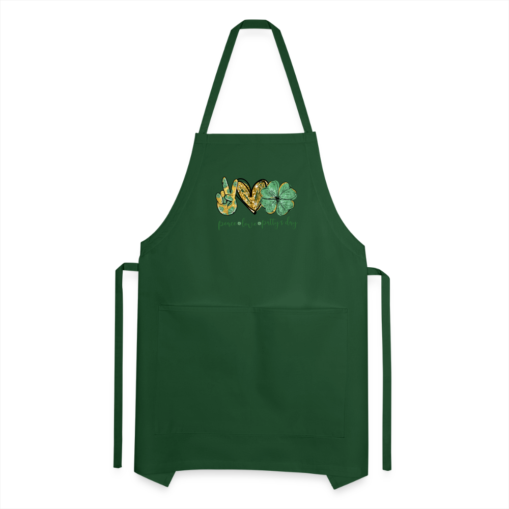 Peace, Love, St. Patty's Day - Adjustable Apron - forest green