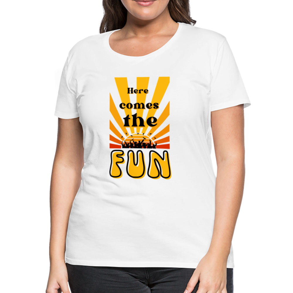 Here Comes The Fun Grad: Women’s Premium T-Shirt - white