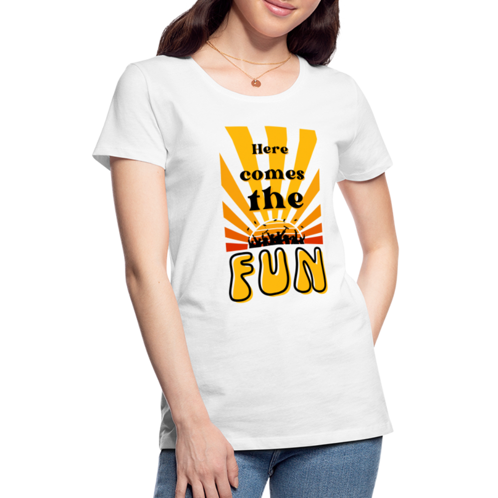 Here Comes The Fun Grad: Women’s Premium T-Shirt - white