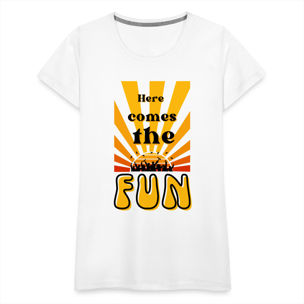 Here Comes The Fun Grad: Women’s Premium T-Shirt - white