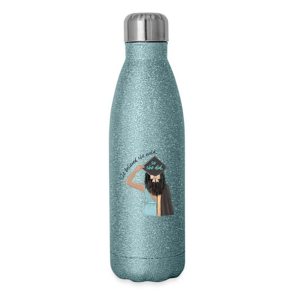 She Believed - Insulated Stainless Steel Water Bottle - turquoise glitter