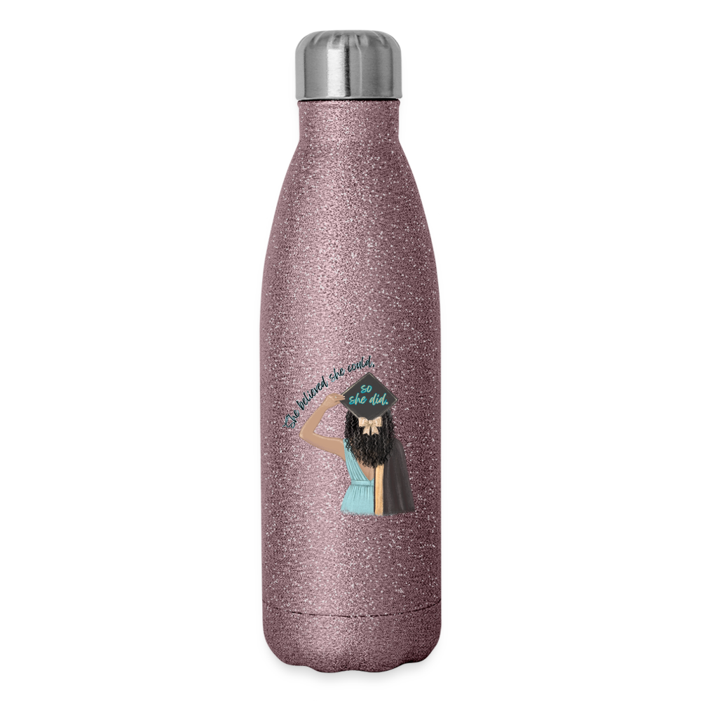 She Believed - Insulated Stainless Steel Water Bottle - pink glitter